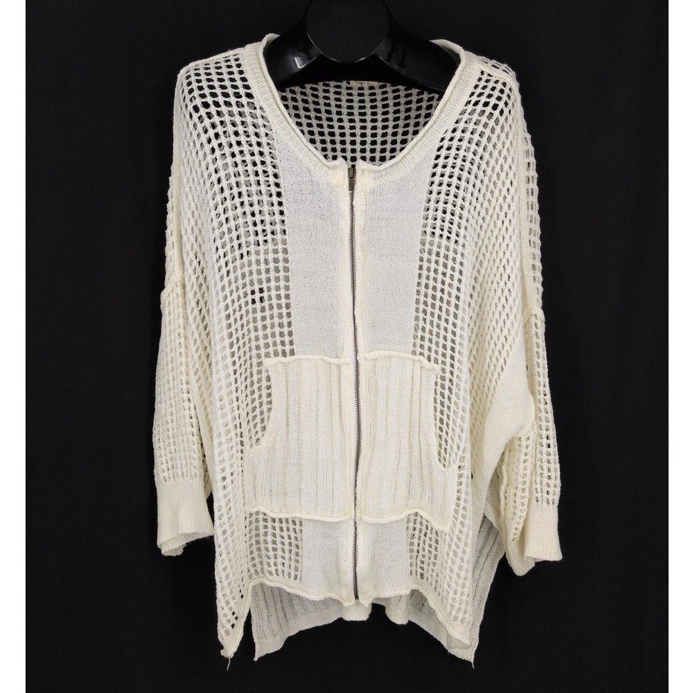 POL Knit Zip Up Sweater Crochet Oversized Open Knit Dolman Sleeve Resort Small